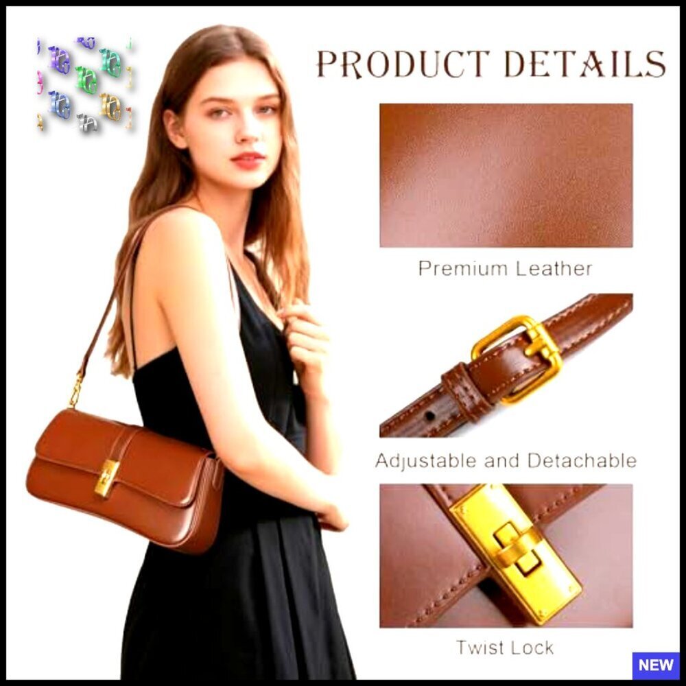 Genuine Leather Satchel Shoulder Bag Convertible Crossbody Purse Minimal Chic - Picture 3 of 7